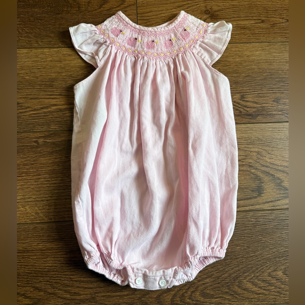 Two Silly Kids Pink Duck Smocked Bubble Romper 12M